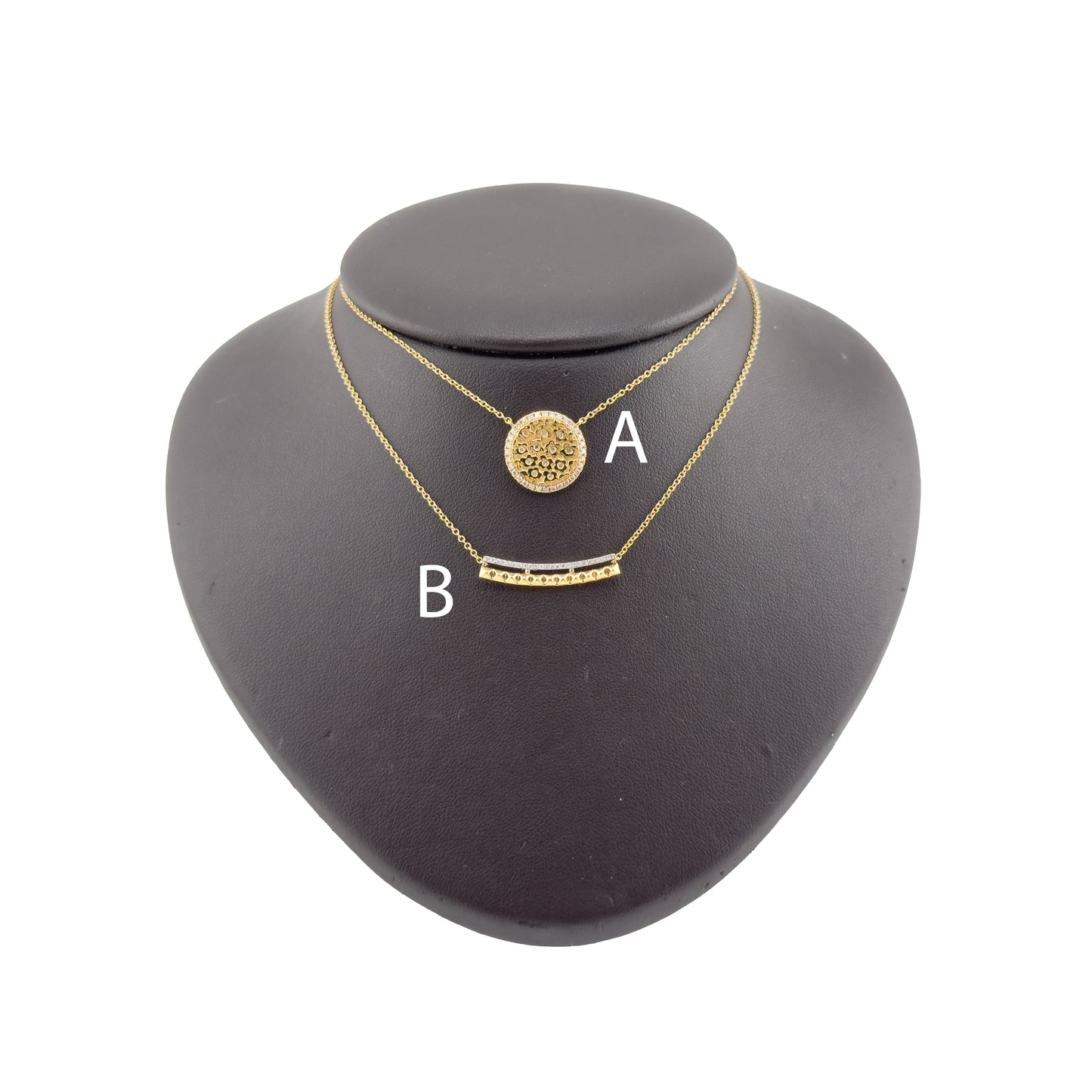 Flower Disc Necklace and Diamond Stationary Necklace